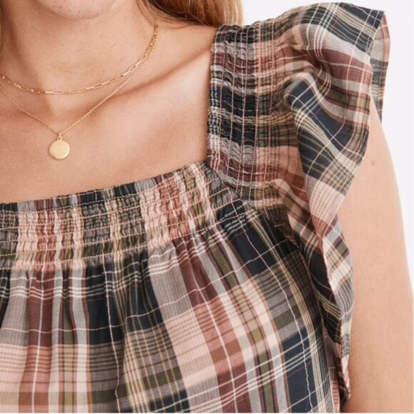 Madewell Flutter-Sleeve Tiered Midi Dress in Plaid - Picture 4 of 5